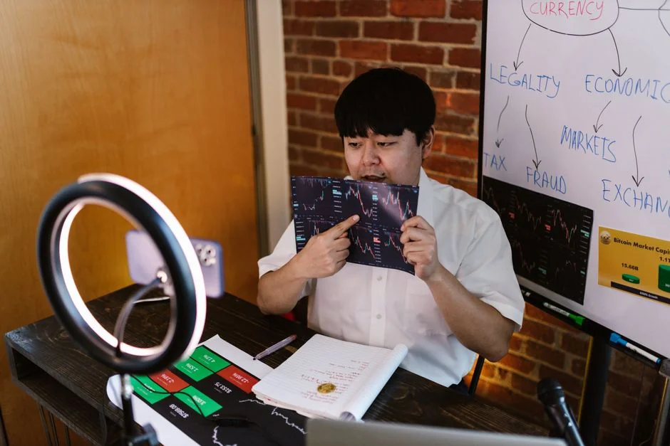 Man analyzing marketing content strategies using sticky notes on a whiteboard.
